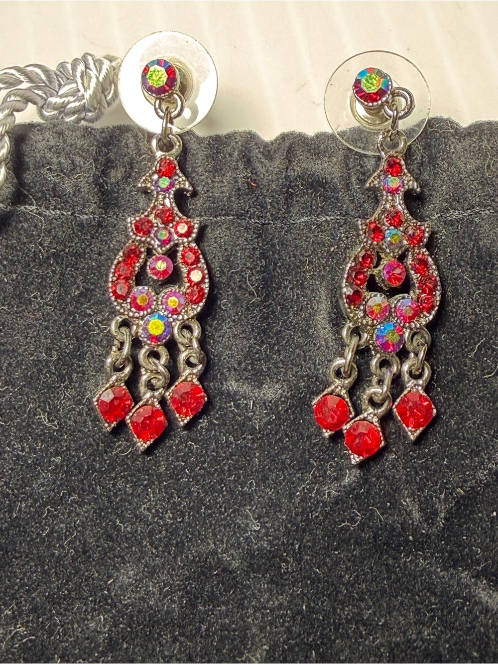 Red Crystal Chandelier Drop Earrings - Unbranded